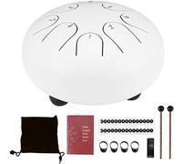 Steel Tongue Drum, 6 Inch Hand Pan Percussion Drum 8 Tune Percussion Instruments, Drum with Drumsticks & Carrying Bag, Tutorial Book, 4 Finger Picks (White)