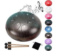 Steel Tongue Drum 6 Inches 8 Notes - Percussion Instruments - HandPan Tank Drum C Key with Drum Mallets Stickers Finger Picks and Gig Bag(Brown)