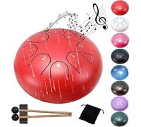 Steel Tongue Drum 6 Inches 8 Notes - Percussion Instruments - HandPan Tank Drum C Key with Drum Mallets Stickers Finger Picks and Gig Bag(Red)