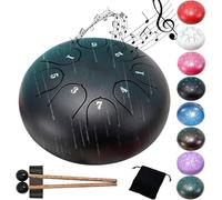 Steel Tongue Drum 6 Inches 8 Notes - Percussion Instruments - HandPan Tank Drum C Key with Drum Mallets Stickers Finger Picks and Gig Bag(Black)