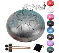 Steel Tongue Drum 6 Inches 8 Notes - Percussion Instruments - HandPan Tank Drum C Key with Drum Mallets Stickers Finger Picks and Gig Bag(Silver)
