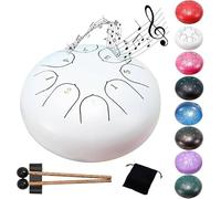 Steel Tongue Drum 6 Inches 8 Notes - Percussion Instruments - HandPan Tank Drum C Key with Drum Mallets Stickers Finger Picks and Gig Bag(White)