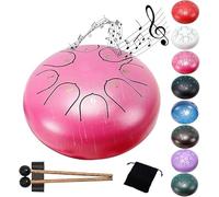Steel Tongue Drum 6 Inches 8 Notes - Percussion Instruments - HandPan Tank Drum C Key with Drum Mallets Stickers Finger Picks and Gig Bag(Pink)