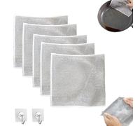 Steel Wire Dishwashing Cloth, Multipurpose Wire Dishwashing Rags for Wet and Dry, Double Stainless Steel Scrubber, Microfiber Dish Cloths Durable, Scrubs & Cleans Repeatedly (5PCS)