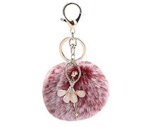 Steellwingsf Portachiavi da donna con ciondolo a forma di angelo danzante, con pompon, ornamento per borsa (rosso vino)