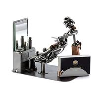 Steelman24 I Omini di Viti Barbiere con Portabiglietti da Visita I Idee Regalo Originale I Soprammobili in Metallo I Modellino