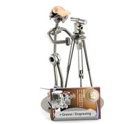 Steelman24 I Omini di Viti Geometra con Portabiglietti da Visita con Piastra di Incisione Personale I Idee Regalo Originale I Soprammobili in Metallo