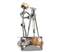 Steelman24 I Omini di Viti Geometra con Portabiglietti da Visita I Idee Regalo Originale I Soprammobili in Metallo I Modellino