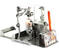 Steelman24 I Omini di Viti Parrucchiere con Organizer per Ufficio con Piastra di Incisione Personale I Idee Regalo I Soprammobili in Metallo