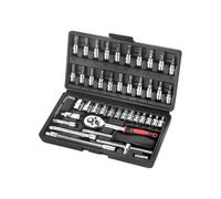 SteelMule Kit di attrezzi 46 pezzi | Cricchetto 1/4" 72T + 13 bicchieri + punte TORX, Hex, Phillips | Valigetta compatta | Acciaio Cr-V | Ideale per automotive, bici e fai da te