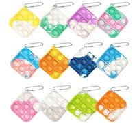 Steemjoey 12 Pezzi Mini Pop Fidget Portachiavi，Silicone Colorato Keychain，Spremere Spingere Bolle Ansia Sollievo Dallo Stress Sensoriale Prima Educazione Giocattoli Regalo per Bambini Adulti