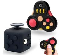 Steemjoey 2Pcs Nero Fidget Toys Giocattolo, Fidget Pad con 11 funzioni di Fidget Toys per ADHD, ADD, L'autismo, Cube Toy Giocattolo Sensoriale Giocattolo Antistress Giocattolo per Adulti e Bambini