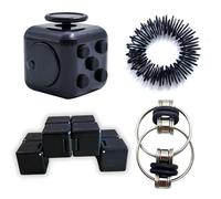 Steemjoey 4Pcs Nero Fidget Pack Giocattoli Set per Adulti Bambini, Cubo Antistress Infinity Cube Flippy Chain & Anelli Sensoriali a Punta, Riduttore di Stress Compleanno Regalo di Natale per ADD ADHD