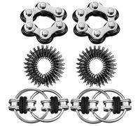 Steemjoey 6Pcs Nero Fidget Pack Giocattoli Set per Adulti e Bambini, Flippy Chain Fidget Toy, Sei Catena a Rulli Fidget, Anelli Sensoriali a Punta, Riduttore di Stress per Autismo, ADD, ADHD, Ansia