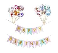 Steemjoey Striscione di buon compleanno con Palloncini Coriandoli, 12 Festone Buon Compleanno, per Festoni di Compleanno, per Ragazze, Ragazzi, Feste di Compleanno (Palloncini a Colori Casuali)