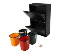 Steeviuzj Pattumiera da cucina, sistema di raccolta differenziata a 4 scomparti con 4 contenitori da 15 l, armadietto per la raccolta dei rifiuti, montaggio a parete, design moderno (nero)