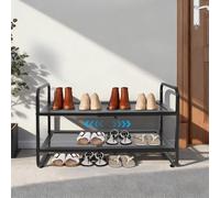 Steeviuzj Scarpiera espandibile a 2 ripiani, colore nero, in acciaio inox, impilabile e regolabile, portata 20 kg, 30 x 40 cm