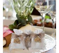 STEFANAZZI 20 Pezzi Sacchetti Porta Confetti Comunione in Tessuto Bomboniere per Bambini Completi di Ciondoli di Legno Kit Completo