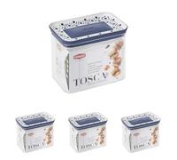 Stefanplast Barattolo rettangolare 1,2 litri coperchio bianco blu ermetico trasparente per alimenti pasta, biscotti, caff (Confezione da 4)