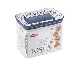 Stefanplast Barattolo rettangolare 1,2 litri coperchio bianco blu ermetico trasparente per alimenti pasta, biscotti, caff