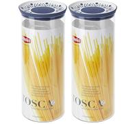 Stefanplast Barattolo Tondo ermetico Linea Tosca, Palace, per Alimenti, Bianco Blu, 2.2 lt, 12x28h cm (Confezione da 2)