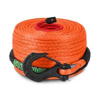 STEGODON Corda sintetica per verricello Dyneema, 3/8" x 30,5 m, 10,8 kg, con gancio e manicotto di protezione, cavo di recupero per rimorchio auto, per fuoristrada, Jeep SUV e camion (arancione)