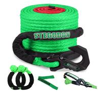 STEGODON Kit di corda sintetica per verricello da 1/2" x 25,9 m, cavo Dyneema da 14,515 kg con gancio morbido, gancio per verricello e cinghia di sicurezza per traino auto, kit di cavi di recupero per