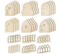 Steharlly 48Pcs Porta Fatata in Legno Non Verniciato Pezzi di Porta da Giardino, Porta delle Fate Mini Porta in Legno Porte di Gnomo Porta Fata in Legno, Porta Elfo, Parti della Porta del Giardino