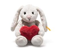 Steiff Hoppie Coniglietto con Cuore 16 cm grigio chiaro, peluche con orecchie lunghe, Soft Cuddly Friends, morbido pupazzo per coccole e giochi, per bambine e bambini, lavabile in lavatrice