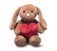 Steiff Hoppie - Coniglio di peluche con cuori, 16 cm, marrone, con orecchie pieghevoli, Soft Cuddly Friends, morbido peluche per coccole e giocare, per ragazze e ragazzi, lavabile in lavatrice