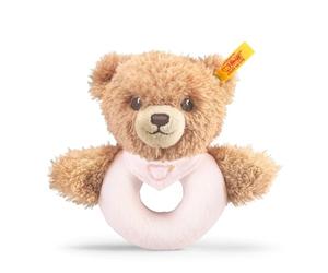 Steiff Peluche Orsetto Sogni d’oro, anello con sonaglio, dolce animale di stoffa per bambini e neonati da 0 mesi, gioco di 12 cm, rosa, 239557