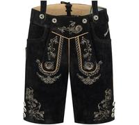 Steigenhöfer, pantaloni corti da uomo in pelle, Ludwig, con bretelle, 100% pelle bovina, tradizionali pantaloni in vera pelle, ideali per il tuo abbigliamento da uomo Oktoberfest, Nero , 62