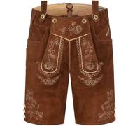 Steigenhöfer, pantaloni corti da uomo in pelle, Ludwig, con bretelle, 100% pelle bovina, tradizionali pantaloni in vera pelle, ideali per il tuo abbigliamento da uomo Oktoberfest, marrone, 52