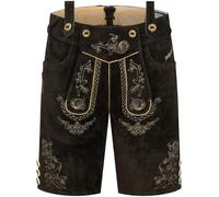 Steigenhöfer, pantaloni corti da uomo in pelle, Ludwig, con bretelle, 100% pelle bovina, tradizionali pantaloni in vera pelle, ideali per il tuo abbigliamento da uomo Oktoberfest, marrone scuro., 54