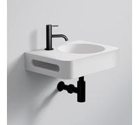 Steinberg Série 449 lavabo mural, 450x330mm, porte-serviette à gauche, SOLIDSurface, 1 trou pour robinet, avec trop-plein, 4497100W, 4497100W