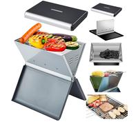 Steinborg Barbecue pieghevole per laptop, barbecue da campeggio, montaggio rapido, telaio resistente al calore, grandi fessure di ventilazione, barbecue a carbone, peso leggero, adatto per carbone