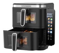 Steinborg Friggitrice ad aria calda a doppia camera, 11 litri, friggitrice ad aria calda, 2 cassetti verticali, 5,5 l + 5,5 l per grigliare, friggere senza olio, forno ad aria calda