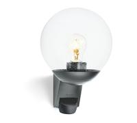 Steinel L 595 S Lampada da esterno con sensore di movimento: lampada da parete per esterni in antracite con sfera di cristallo, illuminazione per terrazza e ingresso