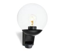 Steinel L 595 S Lampada da esterno con sensore di movimento: lampada da parete per esterni in nero con sfera di cristallo, illuminazione per terrazza e ingresso