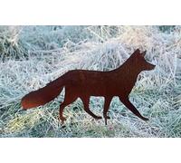 STEINFIGURENWELT GIEBEN Volpe andata 60 x 32 cm da inserire, decorazione da giardino, resistente alle intemperie, ruggine, statuetta da giardino in metallo arrugginito, animale della foresta