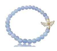 Steinfixx - Bracciale di perle acquamarina da 4 mm con angeli custodi e separatori argentati - Bracciale di alta qualità realizzato a mano con pregiata confezione regalo