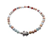 Steinfixx® - Braccialetto di perle 4 mm con tartaruga - turchese, occhio di tigre rosso, agata blu, Shoushan Stone o selenite - fatto a mano in Germania - con confezione regalo, 4 mm, Perle di pietre