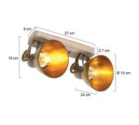 Steinhauer Faretto da soffitto Gearwood, bronzo, a 2 luci, metallo, legno, E27 Steinhauer