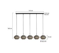 Steinhauer Lampada a sospensione NoxLight, a 5 luci, modello lungo, nera, intreccio di Steinhauer