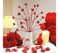 Steli floreali di San Valentino, talee di bacche rosse a forma di cuore, confezione da 5 pezzi per decorazioni domestiche e appuntamenti (1)