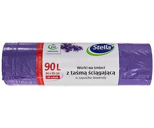 Stella 009916 Sacchi della spazzatura con coulisse, 90 l, 10 pezzi, profumo di lavanda, sacchetti per la spazzatura per la spazzatura domestica e ufficio, realizzati in pellicola LDPE/in granulato