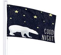 Stella Bandiera 4x6 FT Simpatico Animale Orso Polare nel Cielo Stellato con Parola Buona Notte Bandiere per Esterni Grande Benvenuto Cortile Striscioni Casa Giardino Cortile Prato Decor Nero Bianco