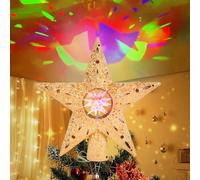 Stella di albero di Natale altezza 30 cm, Beinhome Decorazione Natale con proiettore colorato rotante 3D con cavo 3M, Decorazione per albero di Natale stella animata luminosa per albero di Natale