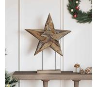 Stella di Natale marrone in legno massiccio teak, 59,5 x 18 x 74 cm, decorazione natalizia rustica per interni, decorazione natalizia per soggiorno, finestra, Avvento, con stella festosa