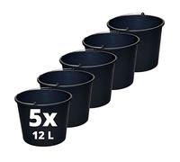 STELLA GREEN 5 secchi da costruzione da 12 l, diametro 31 cm, altezza 23 cm | Secchio per malta rotondo con manico in metallo e scala, secchio da muratore in plastica riciclata, per edilizia